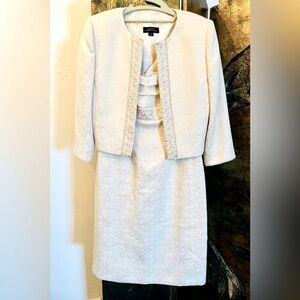 Tahari Cream Textured Dress with Jacket